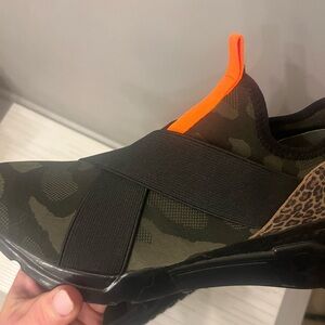 Steve Madden Camo Slip-On wedge Sneakers with Orange Accent